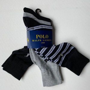 POLO Ralph Lauren  3 Pairs Socks Black /Grey Stripe